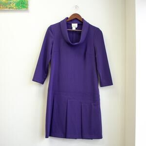 Donna Morgan Purple Cowl Neck Long Sleeve Shift Dress Size 6
